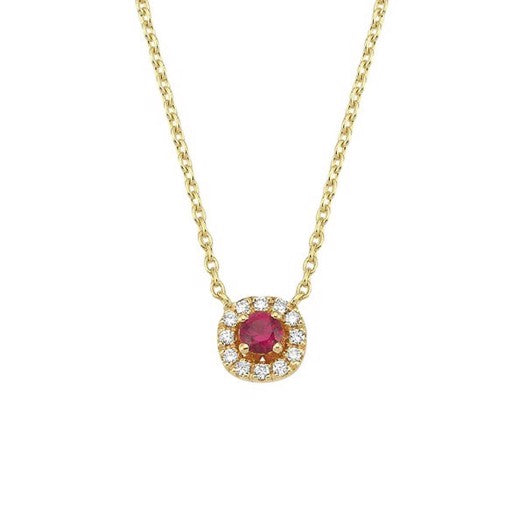 Sofia halskæde fra Nuran i 14 kt guld med rund ankerkæde, rubin og 0,06 ct diamanter.